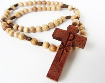 Rosary hand knotted from wooden beads for Communion Baptism (No. 4)