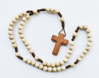 Rosary made of wooden beads with a wooden cross made of Sippo wood for First Communion