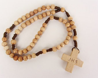 Rosary hand knotted from wooden beads for Communion Baptism (No. 1)