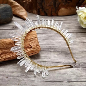 Crystal quartz tiara crystal headband wedding tiara indie headband bohemian crystal hairband