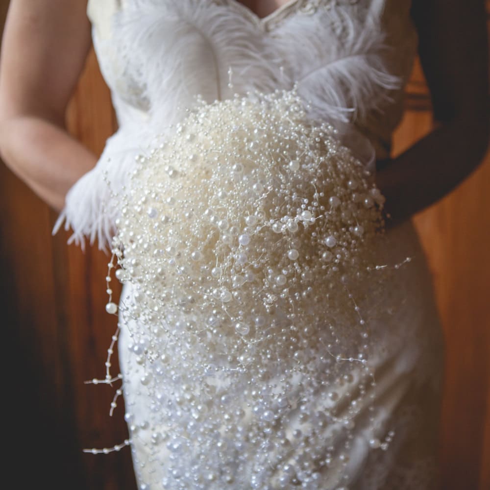 Pearl Bouquet, wedding bouquet ivory Pearl, pearls posy,  bouquet crystal, pearl bouquet, great price  white wedding satin ribbon
