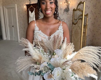 Dried flower wedding bouquet with silk roses and pampas pampas bouquet wedding bouquet