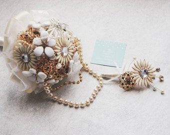 Luxury Handcrafted Brooch Bouquet & Matching Buttonhole