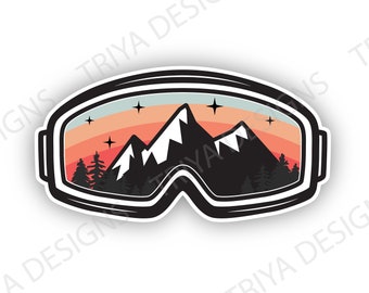Ski Goggles With Mountains Sticker | Skiing, Winter Sports Gift, Ski Sticker for Laptop, Water Bottle, Journal, Planner | Waterproof Vinyl