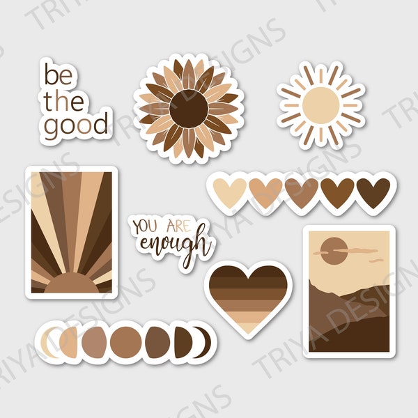 Neutral Colored Boho Stickers | Colored Hearts, Skin Tones, Abstract, Sticker for Laptop, Water Bottle, Journal, Planner | Waterproof Vinyl