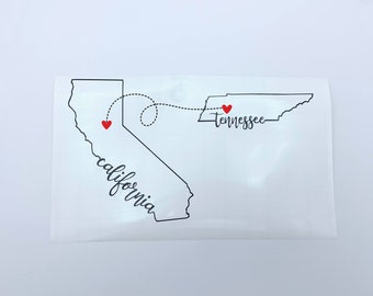 Custom Moving States With Text Outline Decal | Two States, Long Distance Map, Moving Gift Vinyl Decal | Sticker ONLY | Laptop/Car Decal