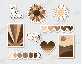 Neutral Colored Boho Stickers | Colored Hearts, Skin Tones, Abstract, Sticker for Laptop, Water Bottle, Journal, Planner | Waterproof Vinyl