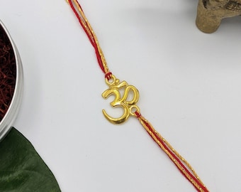 Red and Gold/Silver Rakhi with Gold Om Accent Charm | Om Rakhi for Brother | Raksha Bandhan Thread | Aum Bracelet