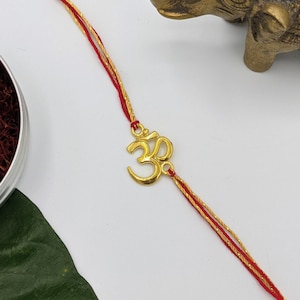 Red and Gold/Silver Rakhi with Gold Om Accent Charm | Om Rakhi for Brother | Raksha Bandhan Thread | Aum Bracelet
