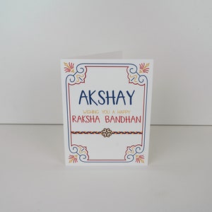Custom Name Personalized Rakhi Card | Wishing You A Happy Raksha Bandhan Card | Hand Lettered Brother Name | 4.25x5.5 Inches