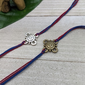 Burgundy & Navy Blue Rakhi with Silver or Antique Gold Circular Charm