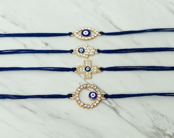 Evil Eye Rakhi Bracelet | Navy Blue & Gold, Raksha Bandhan 2025, Evil Eye Hamsa Hand, Fatima, Rakhi For Brother | Triya Designs