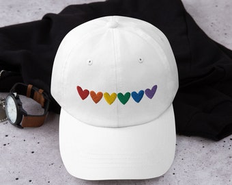 Rainbow Pride Hearts | Pride Dad Hat, Baseball Cap, LGBT Ball Cap, Pride Month, Ally Hat