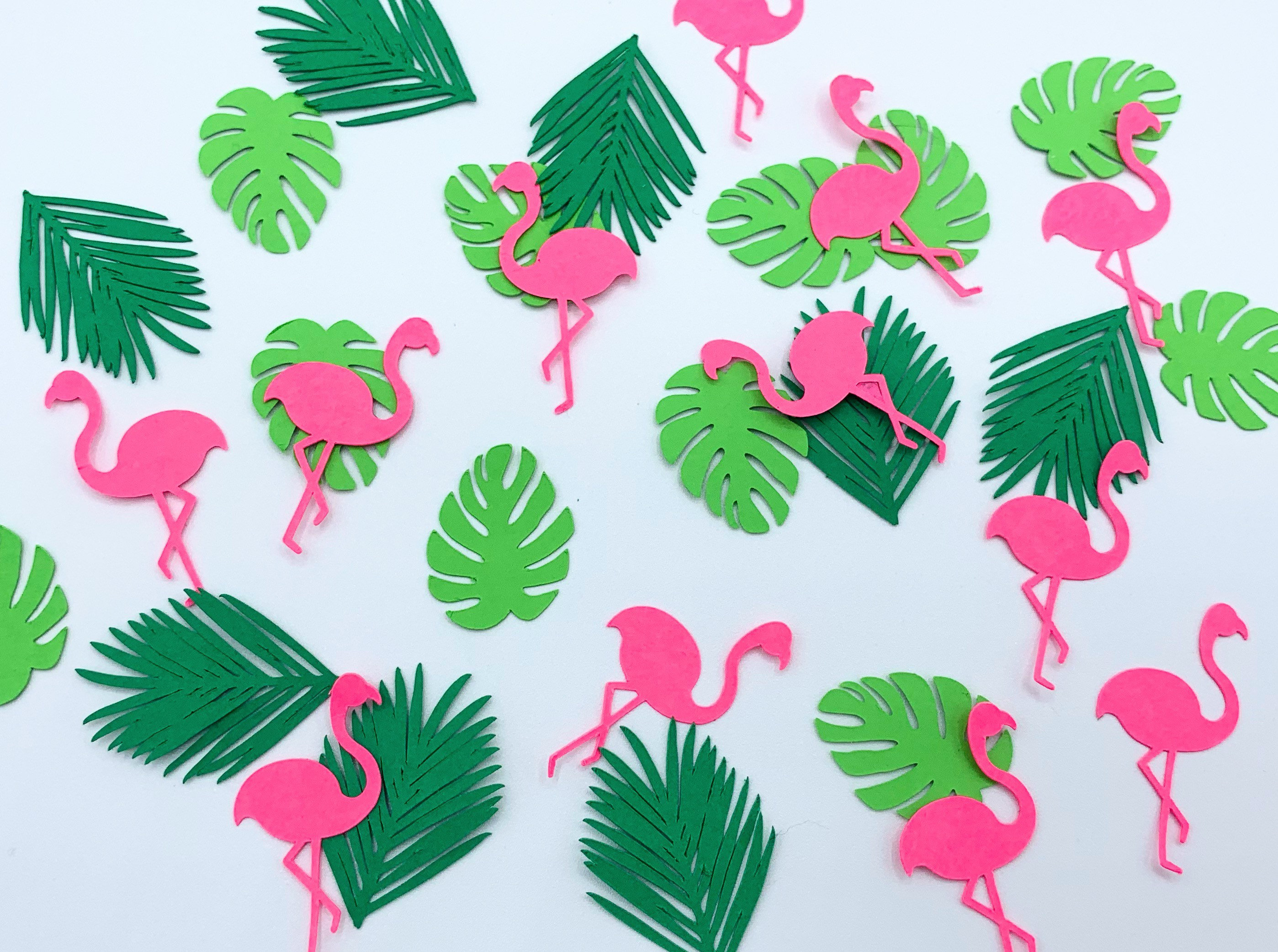 Tropical Summer Confetti Tropical Leaves Monstera Pink Flamingo Bird Jungle Confetti Set of 30 Party Decorations