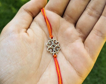 Red Orange & Silver Rakhi Bracelet | Raksha Bandhan 2025