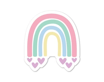Pegatina Arcoíris Pastel con Corazones / Pegatina Arcoíris de Pascua Dibujada a Mano para Portátil, Botella de Agua, Bullet Journal, Agenda / Vinilo Impermeable