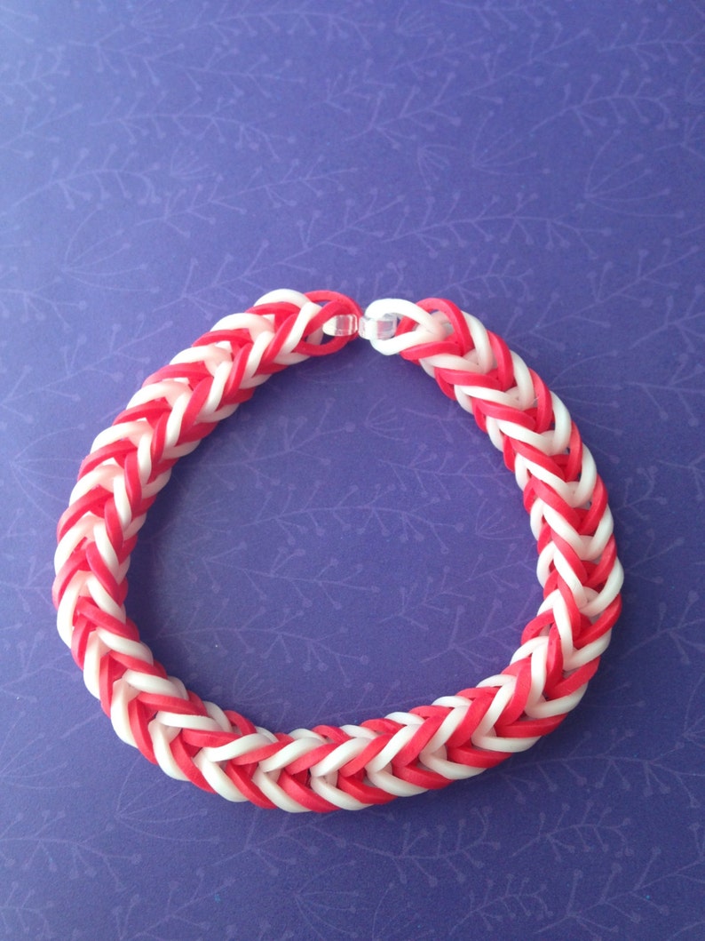 Red and White Rubber Band Bracelet Rainbow Loom Etsy