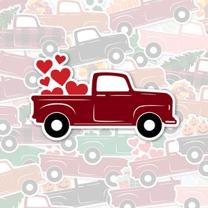 Seasonal Truck Sticker | Truck With Hearts, Pumpkins Sticker, Sticker for Laptop, Water Bottle, Planner, Waterproof Vinyl