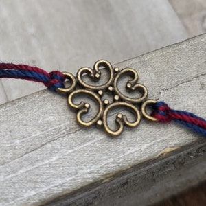 Burgundy & Navy Blue Rakhi with Silver or Antique Gold Accent Charm | Navy Blue Burgundy Charm Rakhi | Raksha Bandhan