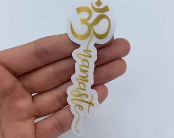 Gold Om Namaste Sticker | Om Symbol & Namste, Aum Sticker for Laptop, Water Bottle, Bullet Journal, Planner Stickers | Waterproof Vinyl
