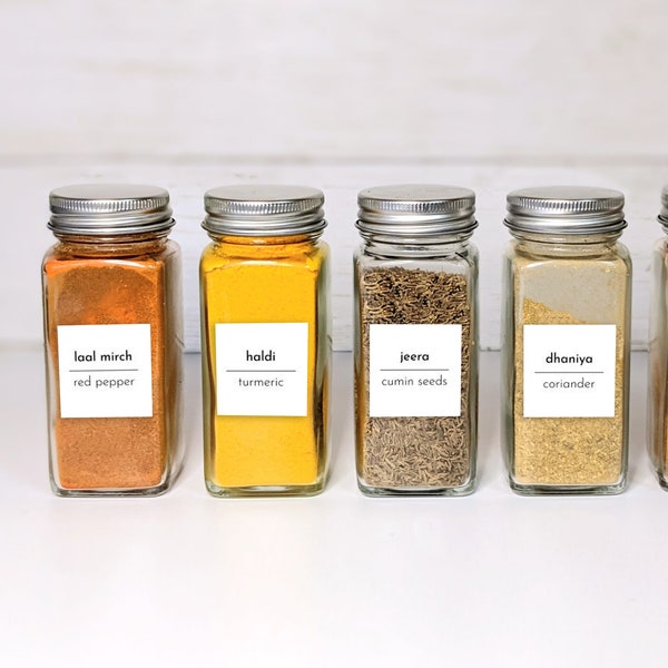 Minimalist Spice Labels | Spice Label Stickers | English, Hindi, Modern Minimalist Decal Spice Rack Stickers | Spices & Bottles NOT Included