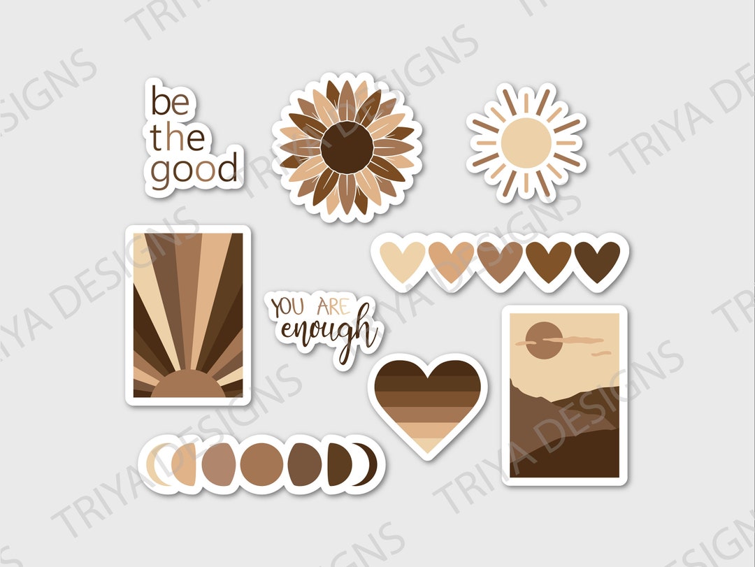 Neutral Colored Boho Stickers | Colored Hearts, Skin Tones, Abstract ...