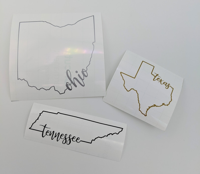 Custom State With Text Outline Decal Hand Lettered Cursive | Etsy