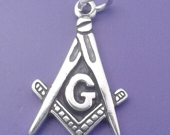MASONIC Charm .925 Sterling Silver, Freemason SYMBOL, Square and Compass Pendant - d43497
