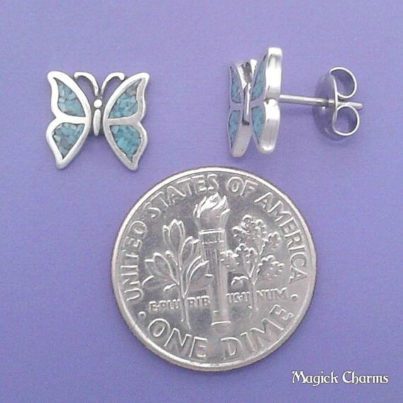 925 Sterling Silver Turquoise BUTTERFLY EARRINGS Post Stud se641