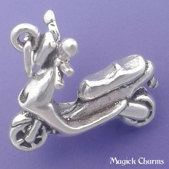 MOTORCYCLE charm Bike biker Pendant Sterling Silver solid 925 3D