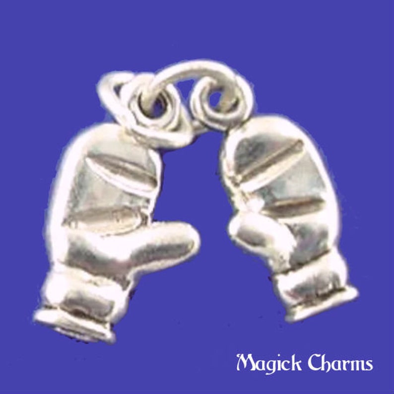 Winter Snow Ski Mitten 3D .925 Solid Sterling Silver Charm MADE IN USA