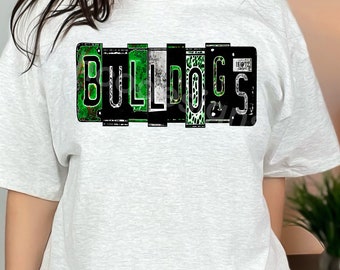 License Plate Bulldogs PNG, Green and White, Leopard, Black, Sublimation, DTF School Mascot