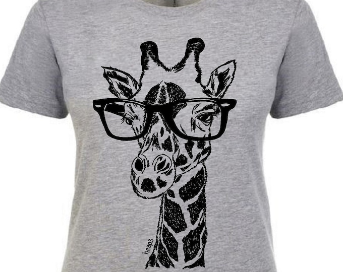 Womens TShirts - Hipster Giraffe Womens Tee - African TShirts - Fashion TShirts - Cool Tee Shirts - Cute Tshirt Gift for Women - Womans Tees