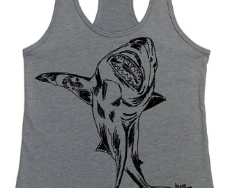Womans Tank Top -  Great White Shark Tank Top -  Design Image Graphic Tanks for Woman - Loose Fit Tanks - Womens Exercise Tank Tops - Beach