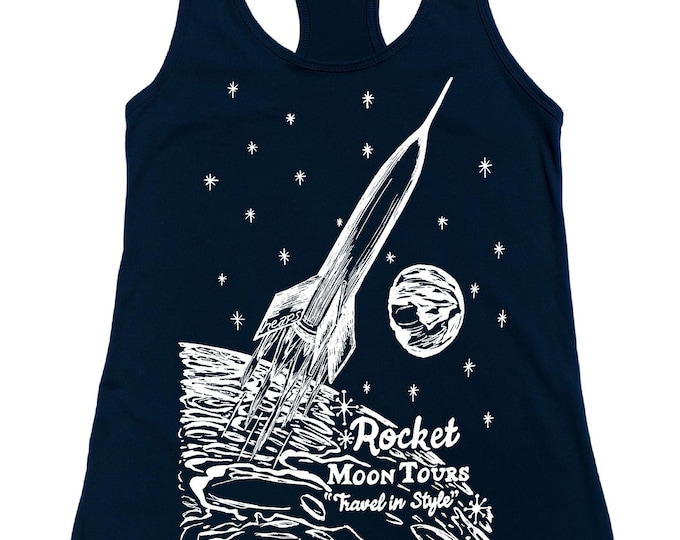 Womens Tank Tops - Outer Space Tank Tops - Moon Tank Tops - Racerback Tank Top - Graphic Tanks - Summer Tanks - Blue Tank Top for Women