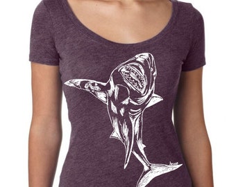 Womans Scoop Neck Shirt - Great White Shark T Shirt - Womens Nautical Tee - Nautical Tshirt - Funny Graphic TShirts - Gift for Wife