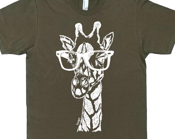 TShirts for Men - Graphic Tees for Men - Funny Man Tshirt - Animals with Glasses - Giraffe TShirt - Funny Tshirts - Hipster Clothes - Green