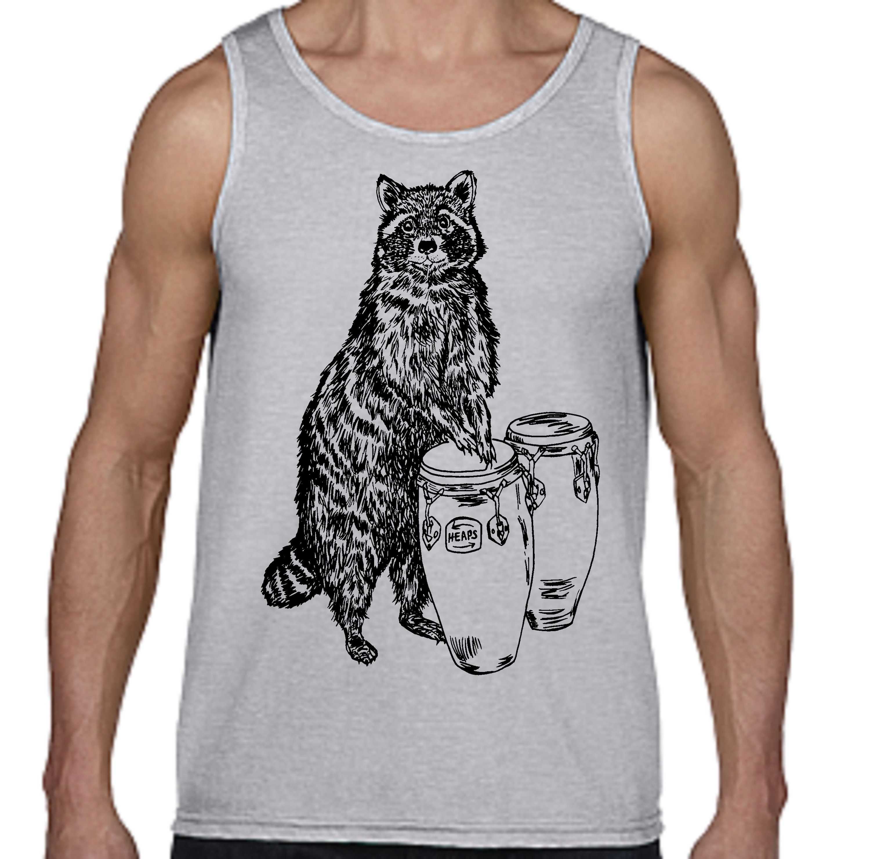 Mens Tank Top Conga Playing Raccoon - Drummer Tshirt - Funny Animal Shirt - Exercise Tank Tops - Tank Top Workout - Muscle Shirt for Men Mens Tank Top Conga Playing Raccoon - Drummer Tshirt - Funny Animal Shirt - Exercise Tank Tops - Tank Top Workout - Muscle Shirt for Men