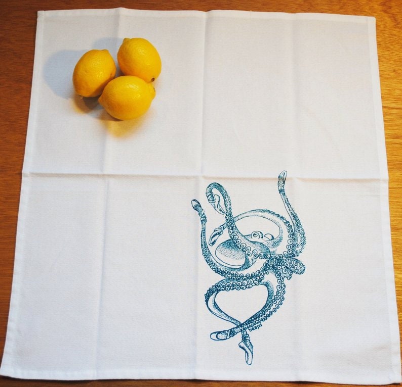 Screen Printed Images Cotton Nautical Theme Cloth Dinner Napkins Set of 6 Washable Reusable Napkins Fun Gift Dinner Place Setting