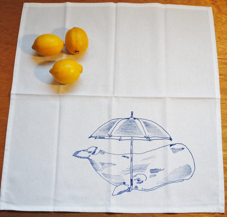 Napkins Set Makes a Cute Wedding Gift Whale Cotton Napkins Hand Screen Printed Napkins Quality Dinner Napkin