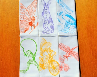 Cloth Dinner Napkins - Screen Printed Cotton Cloth Napkins Set of 6 - Washable and Reusable Eco Friendly
