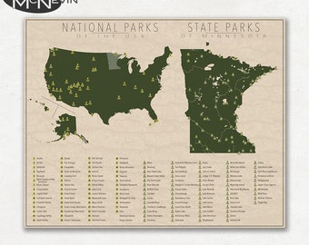 NATIONAL and STATE PARK Map of Iowa and the United States | Etsy