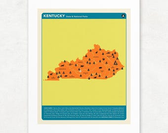 Kentucky Parks Map, Giclee Print, Unframed, Cave Art in 3 Colors