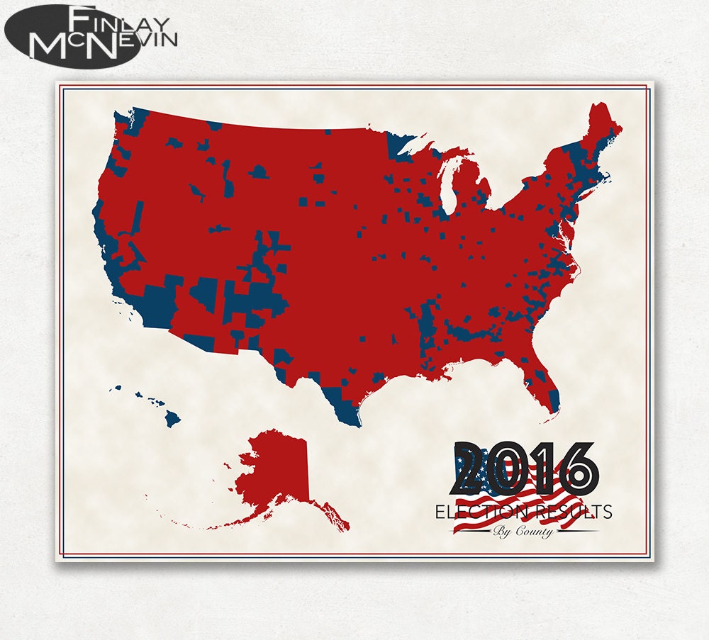 2016 US ELECTION RESULTS County Map Fine Art Photographic  Etsy