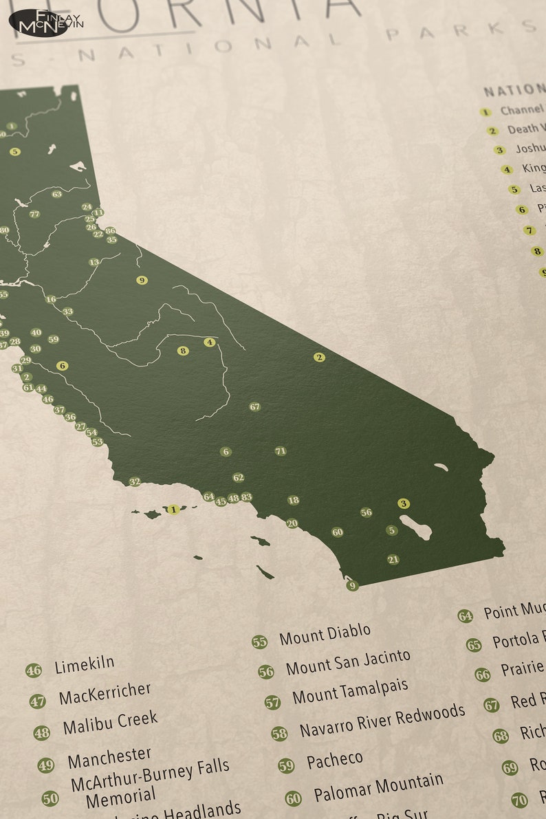 CALIFORNIA PARKS, National and State Park Map, Fine Art Photographic Print for the home decor. image 2