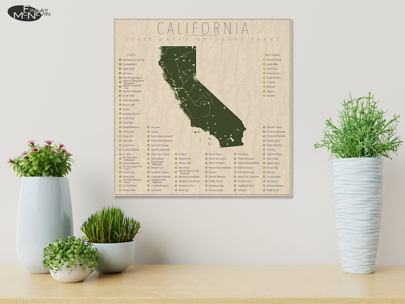 CALIFORNIA PARKS, National and State Park Map, Fine Art Photographic Print for the home decor. image 4