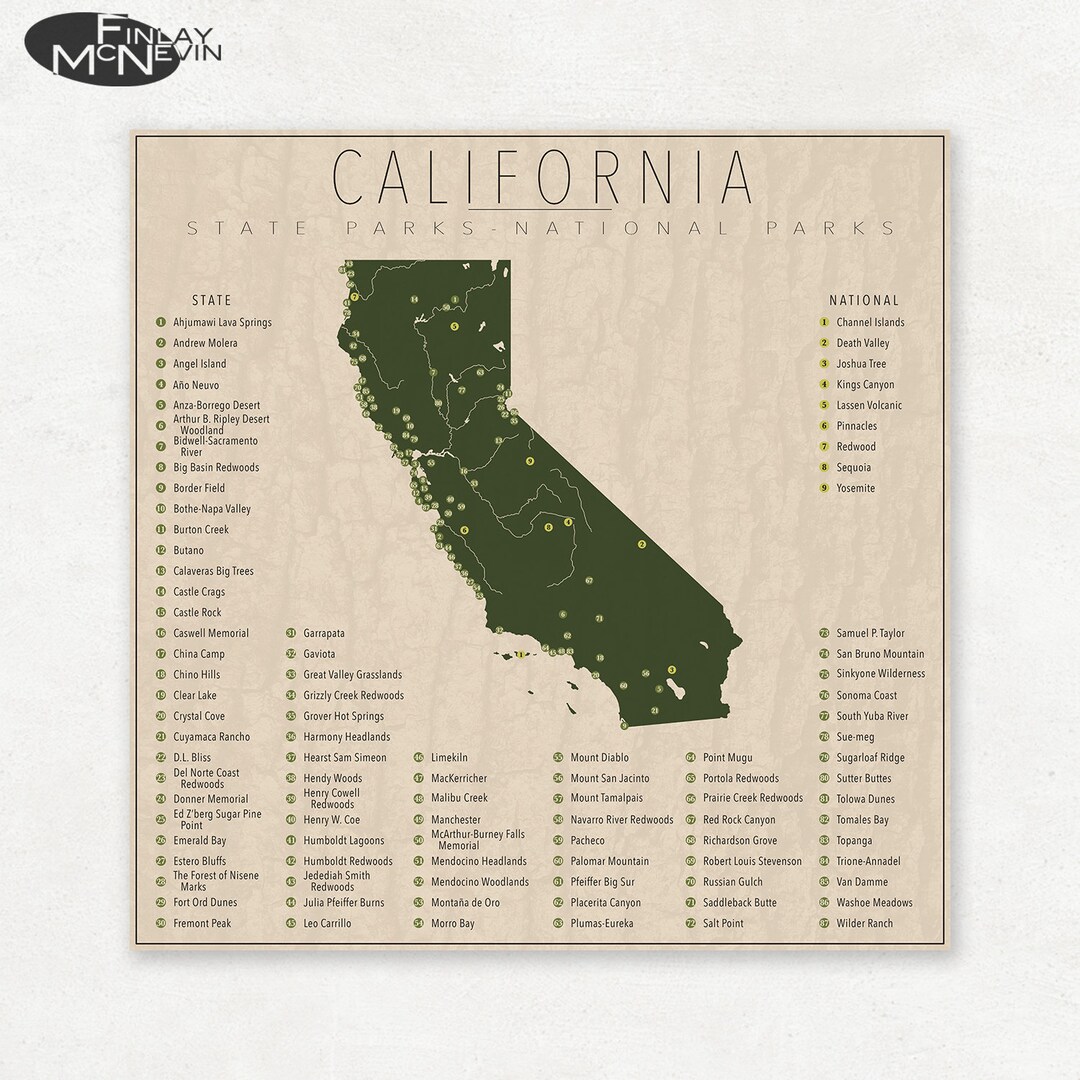 CALIFORNIA PARKS, National and State Park Map, Fine Art Photographic ...