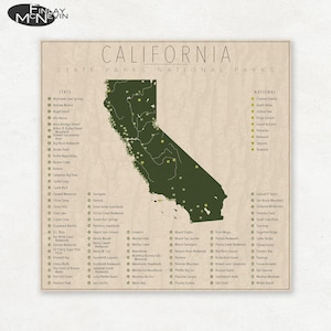 CALIFORNIA PARKS, National and State Park Map, Fine Art Photographic Print for the home decor. image 1