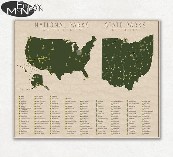 Ohio State Parks Map National And State Park Map Of Ohio And The United States | Etsy Singapore