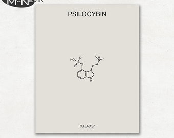 PSILOCYBINE, minimalistische Fine Art Print, educatieve wetenschap poster